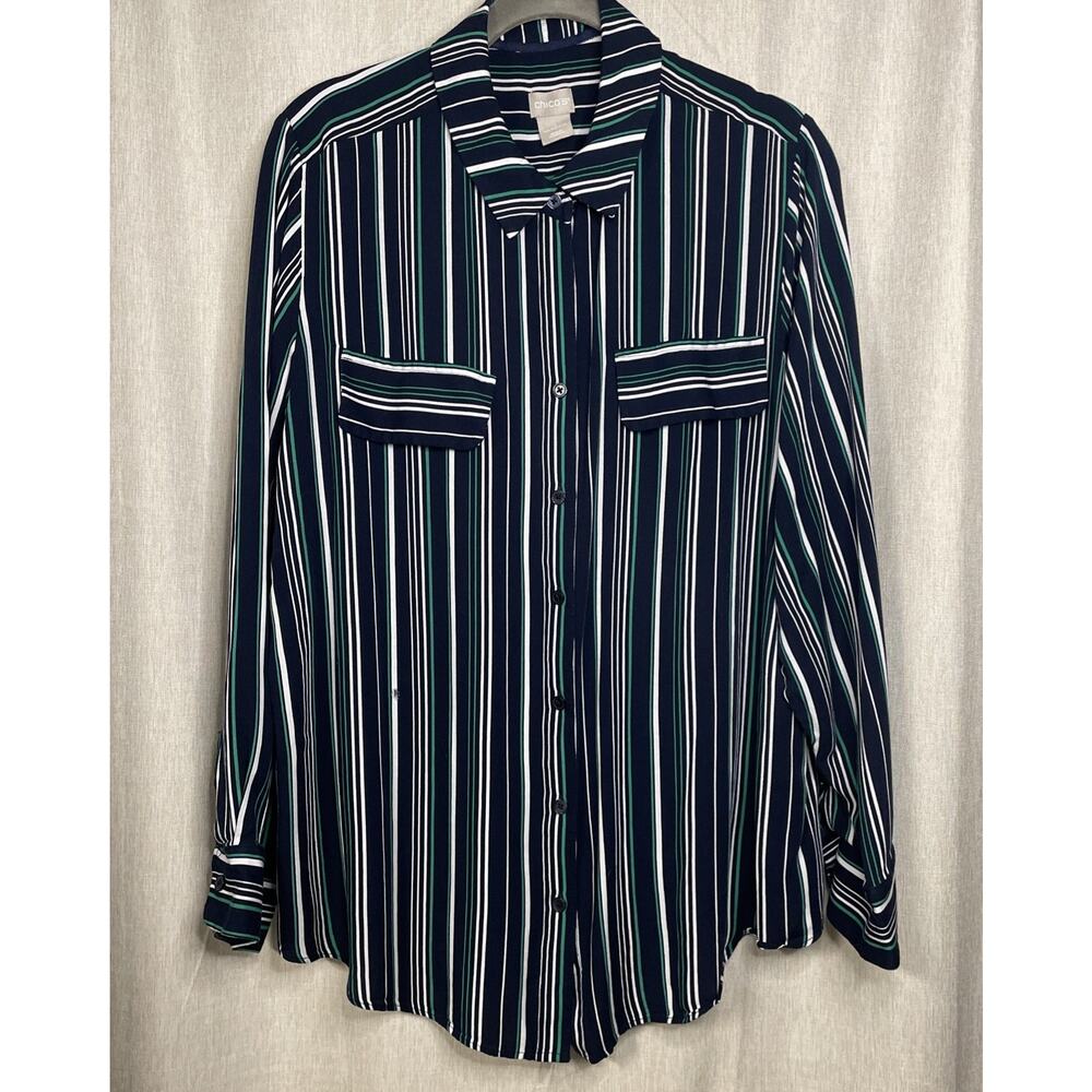 Chiico’s Womens Top Sz 3 US 16/18 - Striped Button-up Faux Pockets *FLAW*
